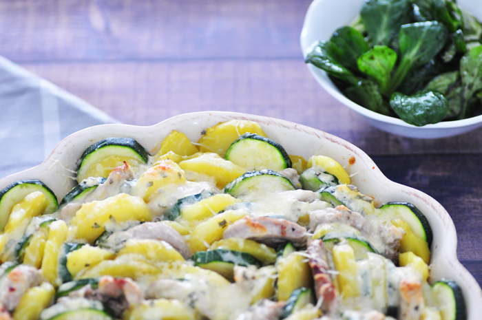 Rezept • Kartoffel-Zucchini-Gratin mit Zitronensauce